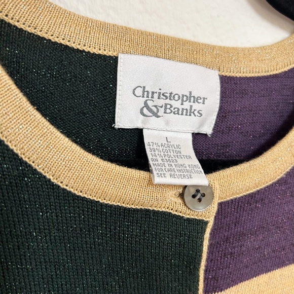 VINTAGE CHRISTOPHER & BANKS holiday color block cardigan sweater sz L, green - Picture 6 of 14